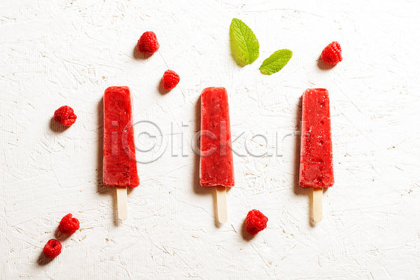 시원함 사람없음 JPG 포토 해외이미지 막대아이스크림 빨간색 산딸기 아이스크림 허브