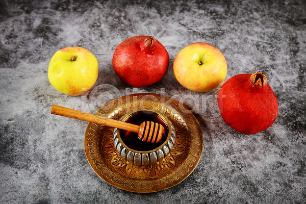 축복 축하 사람없음 JPG 포토 해외이미지 기도 꿀 뿔 사과 새해 석류 유대인 유태교 전통 종교
