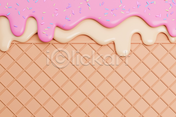 흐름 사람없음 3D JPG 포토 해외이미지 녹음(녹이기) 딸기아이스크림 바닐라아이스크림 백그라운드 스프링클 아이스크림콘 액체