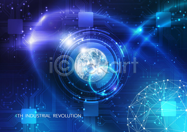 혁명 사람없음 PSD 편집이미지 4차산업 5G AI(인공지능) 기술혁신 네트워크 반도체 빅데이터 빛 사물인터넷 정보 정보기술 지구 파란색 회로판