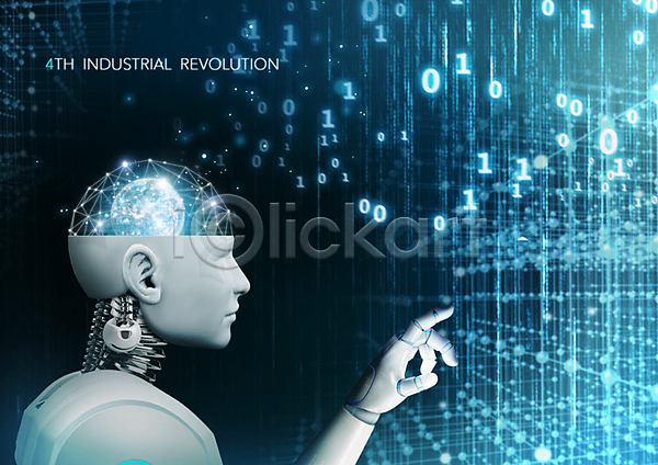 혁명 사람없음 PSD 편집이미지 4차산업 AI(인공지능) 기술혁신 로봇 빅데이터 사물인터넷 숫자 정보 정보기술 터치 파란색
