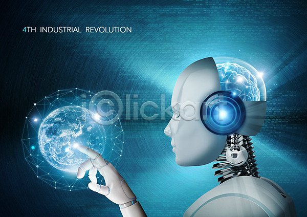 혁명 사람없음 PSD 편집이미지 4차산업 AI(인공지능) 기술혁신 네트워크 로봇 빅데이터 빛 사물인터넷 정보 정보기술 지구 터치 파란색