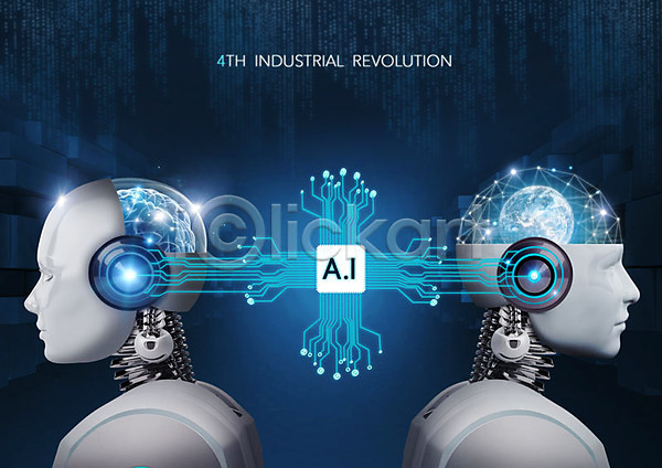 혁명 사람없음 PSD 편집이미지 4차산업 AI(인공지능) 기술혁신 로봇 반도체 빅데이터 사물인터넷 전자회로 정보 정보기술 파란색