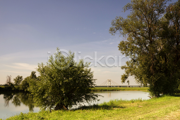 사람없음 JPG 포토 해외이미지 교외 구름(자연) 나무 물 버드나무 시골 연못 자연 풍경(경치) 하늘