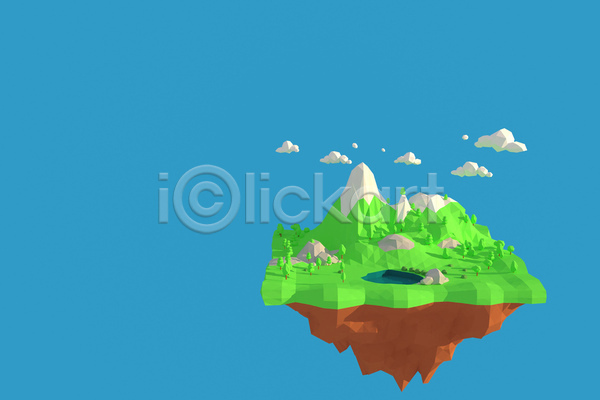 사람없음 3D JPG 포토 해외이미지 구름(자연) 나무 로우폴리 바위(돌) 산 지형 호수