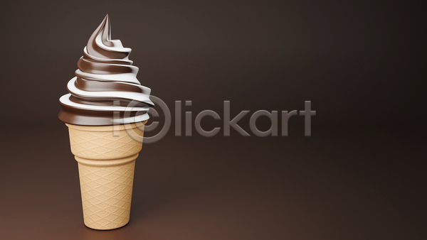 사람없음 3D JPG 포토 해외이미지 갈색 백그라운드 소프트아이스크림 아이스크림 초코맛 카피스페이스 콘아이스크림