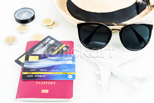 사람없음 JPG 포토 해외이미지 비행기모형 선글라스 신용카드 실내 여행 오브젝트
