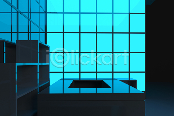 사람없음 3D JPG 포토 해외이미지 공간 내부 선반 창문 책상 파란색