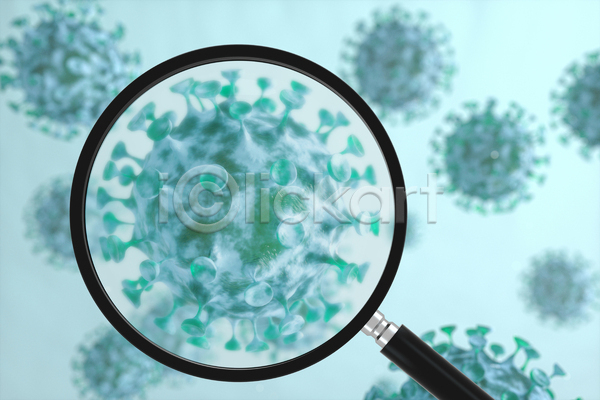 사람없음 3D JPG 해외이미지 델타변이바이러스 돋보기 바이러스 세포 오미크론 의학 전염병 코로나바이러스 코로나바이러스감염증19 하늘색