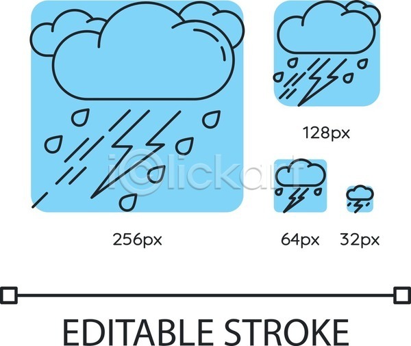 사람없음 EPS 라인아이콘 아이콘 일러스트 해외이미지 구름(자연) 날씨 뇌우 번개 비(날씨) 사각형 하늘색