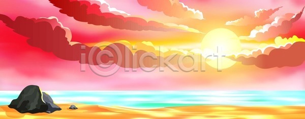 EPS 일러스트 해외이미지 계절 구름 남쪽 만화 모래 물 바다 바위 백그라운드 분홍색 빨간색 생태학 섬 야외 여름 여행 열대 이국적 일몰 일출 자연 저녁 태양 풍경 하늘 해외일러스트 휴가
