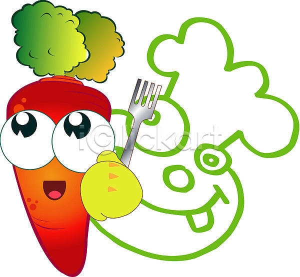 상상 사람없음 EPS 일러스트 당근 식물 식재료 채소 캐릭터 클립아트 포크
