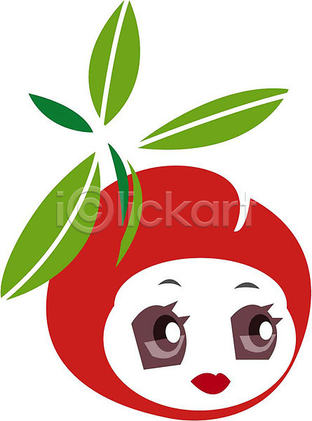 상상 사람 EPS 일러스트 과일 농작물 묘사 빨간색 식물 얼굴 열매 음식 의인화 자두 초록색 클립아트 표정 표현 형상