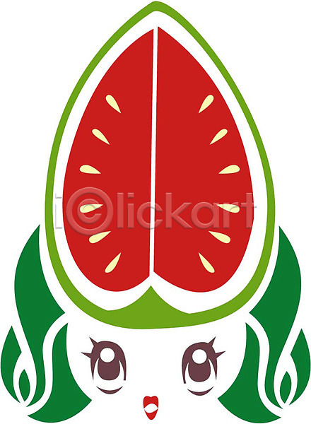 상상 사람 EPS 일러스트 과일 농작물 묘사 빨간색 수박 식물 얼굴 열매 음식 의인화 초록색 클립아트 표정 표현 형상