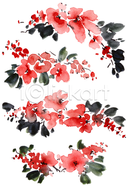 동양인 사람없음 JPG 일러스트 해외이미지 그림 꽃 번짐 붓터치 수채화(물감) 식물