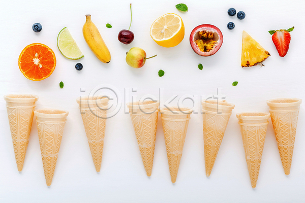 사람없음 JPG 포토 해외이미지 딸기 라임 레몬 바나나 블루베리 사과 아이스크림콘 오렌지 체리 파인애플 패션후르츠
