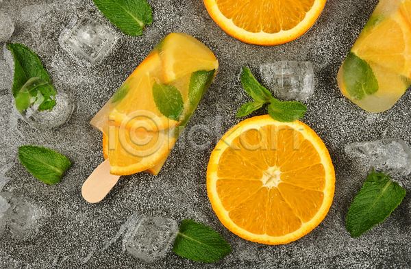 시원함 사람없음 JPG 포토 해외이미지 막대아이스크림 아이스크림 얼음 오렌지 주황색 허브