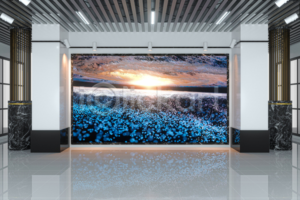 사람없음 3D JPG 포토 해외이미지 공간 기둥 내부 모니터 반사 인테리어 풍경(경치) 회색