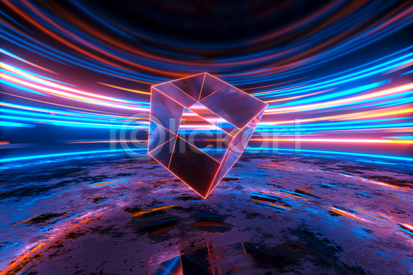 신비 사람없음 3D JPG 디지털합성 포토 해외이미지 반사 빛 입체도형 정사각형 추상 컬러풀 큐브 프리즘