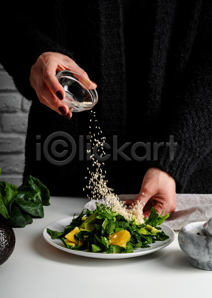 신체부위 JPG 포토 해외이미지 건강식 깨 들기 붓기 샐러드 손 요리 음식