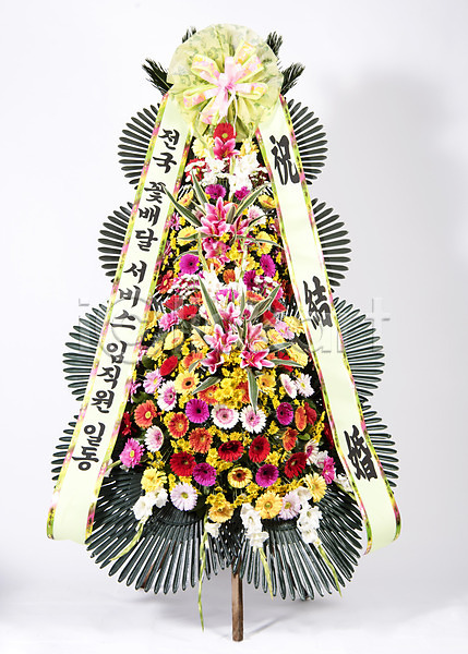 감사 기쁨 축하 사람없음 JPG 포토 결혼 꽃 리본 스튜디오촬영 실내 오브젝트 축하화환 컬러풀 흰배경