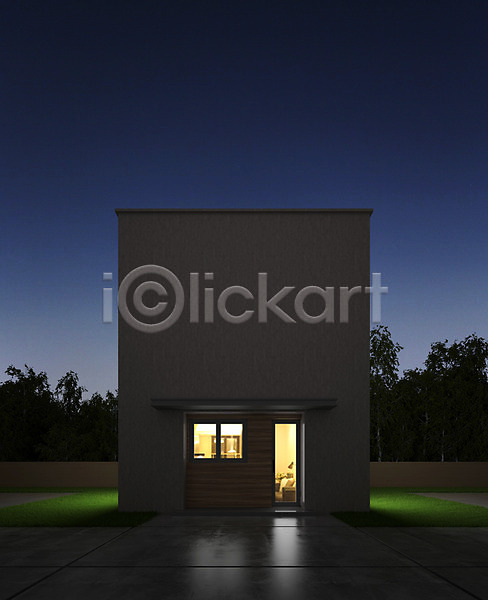 사람없음 3D PSD 디지털합성 편집이미지 3D소스 건물 건축 나무 도시 빌딩 빛 야간 야외 잔디 주택