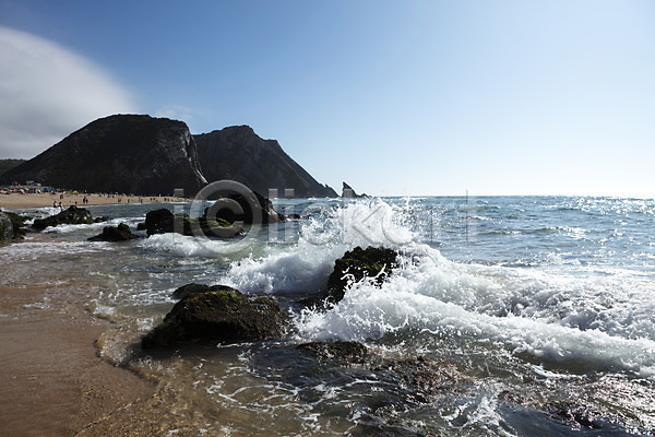 사람없음 JPG 포토 바다 바위(돌) 야외 유럽풍경 주간 파도 포르투갈 풍경(경치) 해외풍경