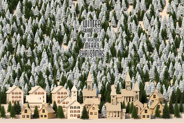 따뜻함 사람없음 3D PSD 디지털합성 편집이미지 건물 겨울 교회 나무 노란색 마을 백그라운드 숲 종이 주택 크리스마스 페이퍼아트