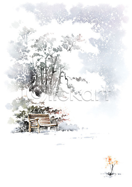 고요 사람없음 PSD 일러스트 겨울 겨울풍경 꽃 나무 눈(날씨) 번짐 벤치 붓터치 숲 의자 캘리그라피 풍경(경치)