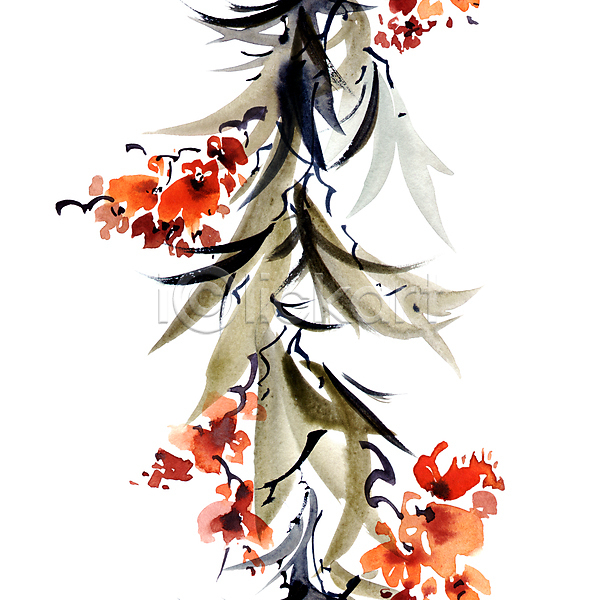 사람없음 JPG 일러스트 해외이미지 그림 꽃 번짐 붓터치 뷰티 수채화(물감) 식물 잎