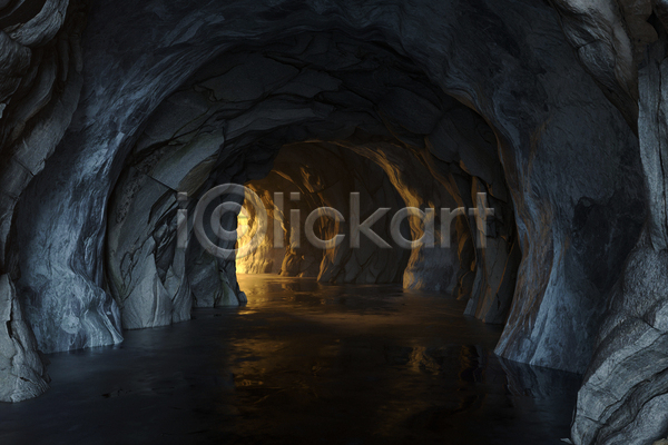 사람없음 3D JPG 포토 해외이미지 검은색 공간 내부 동굴 바위동굴 빛 어둠 터널
