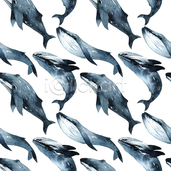 사람없음 JPG 포토 해외이미지 고래 수채화(물감) 여러마리 패턴