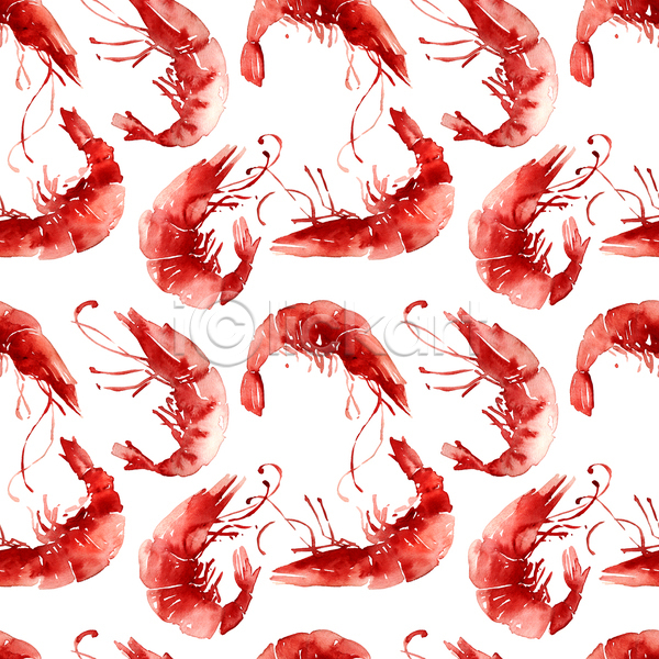 사람없음 JPG 포토 해외이미지 디자인 백그라운드 번짐 새우 수채화(물감) 여러마리 패턴 패턴백그라운드