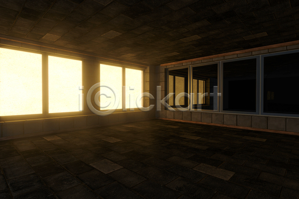 사람없음 3D JPG 포토 해외이미지 갈색 공간 내부 반사 비어있는 빛 어둠 창문