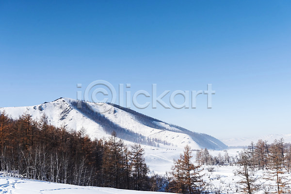 사람없음 JPG 포토 겨울 겨울풍경 나무 눈(날씨) 몽골 산 설경 설원 야외 자연 주간 풍경(경치) 하늘 해외풍경