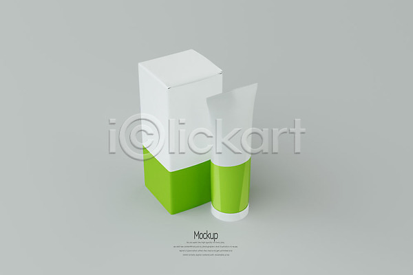 사람없음 3D PSD 디지털합성 편집이미지 3D소스 목업 상자 연두색 종이상자 치약 튜브용기 편집소스 포장상자 한개 회색배경