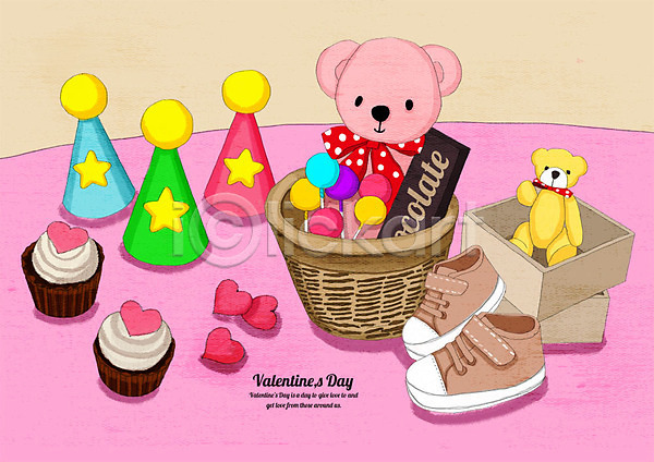 축하 행복 사람없음 PSD 일러스트 고깔(모자) 곰인형 돌잔치 분홍색 생일 생일축하 선물 선물상자 신발 아기신발 알사탕 이벤트 컵케이크 케이크 하트