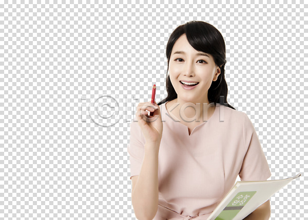 30대 사람 성인 성인여자한명만 여자 한국인 한명 PNG 앞모습 편집이미지 강사 교사 문제집 미소(표정) 빨간펜 상반신 응시 채점 책