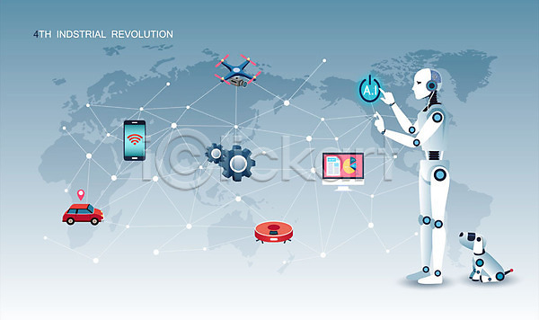 혁명 사람없음 AI(파일형식) 일러스트 4차산업 AI(인공지능) 드론 로봇 바이오 빅데이터 사물인터넷 스마트폰 자동차 자율주행 정보 지도 청소로봇 핵융합
