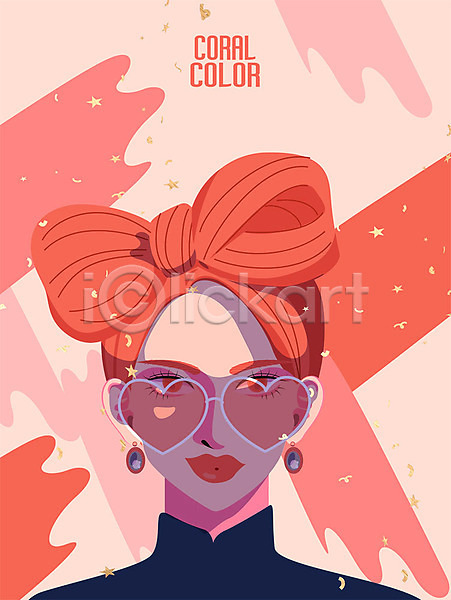 사람 성인 성인여자한명만 여자 한명 AI(파일형식) 일러스트 귀걸이 리본 상반신 선글라스 컬러 패션
