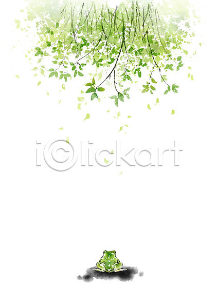 사람없음 PSD 일러스트 개구리 경칩 나뭇잎 번짐 봄 붓터치 숲 자연 초록색 캘리그라피 풍경(경치) 한마리