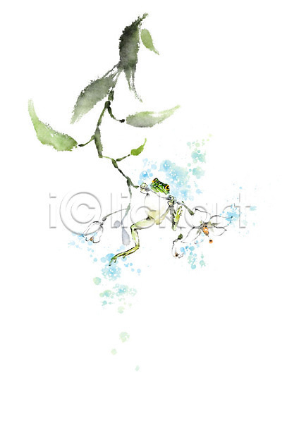 사람없음 PSD 일러스트 개구리 경칩 꽃 나뭇가지 나뭇잎 매달리기 번짐 봄 붓터치 자연 초록색 캘리그라피 파란색 풍경(경치) 한마리