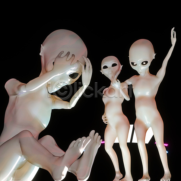 사람없음 3D JPG 포토 해외이미지 UFO 공상 손들기 앉기 어깨에손 외계인 우주 컨셉 포즈