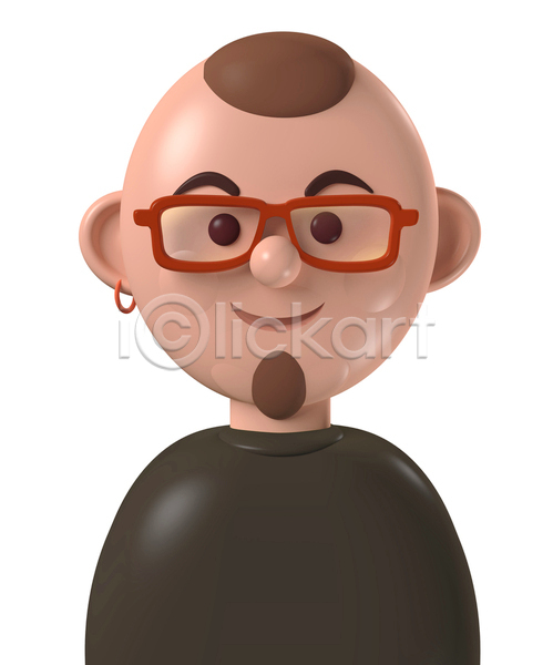 남자 백인 사람 성인 성인남자한명만 한명 3D JPG 포토 해외이미지 귀걸이 디자인 미소(표정) 상반신 심플 아바타 안경 안경낌 캐릭터 코믹 턱수염