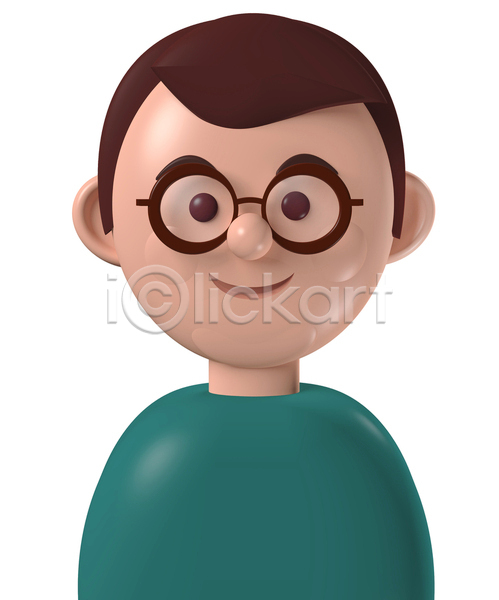 남자 백인 사람 성인 성인남자한명만 한명 3D JPG 포토 해외이미지 갈색 디자인 미소(표정) 상반신 심플 아바타 안경 안경낌 캐릭터 코믹