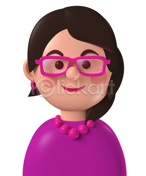 백인 사람 성인여자한명만 여자 한명 3D JPG 포토 해외이미지 귀걸이 디자인 목걸이 미소(표정) 분홍색 상반신 심플 아바타 안경 안경낌 캐릭터 코믹