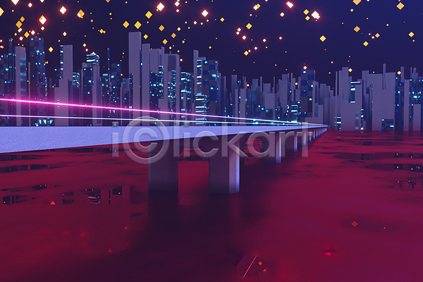 사람없음 EPS 실루엣 일러스트 해외이미지 강 건물 고층빌딩 네온 다리(건축물) 도시 반짝임 빛 스카이라인