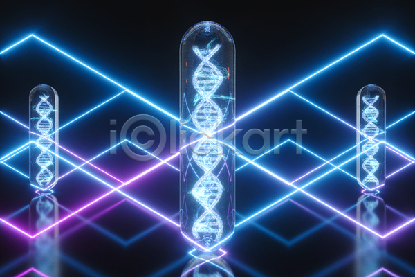 사람없음 3D JPG 일러스트 해외이미지 DNA 그래픽 네온 백그라운드 생명공학 유리관 유전자구조 이중나선 이중나선구조 추상