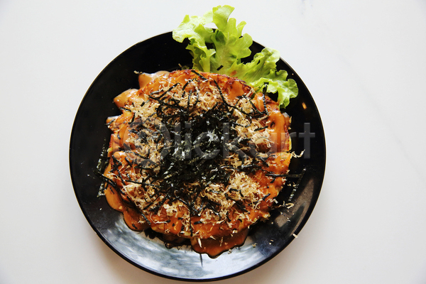 사람없음 JPG 포토 하이앵글 해외이미지 실내 오코노미야끼 일본음식 흰배경