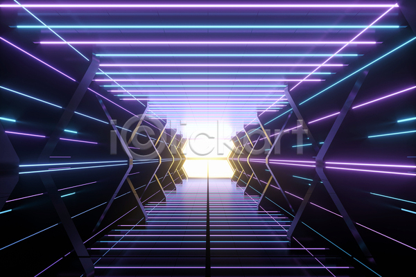 사람없음 3D JPG 포토 해외이미지 공간 공상 내부 네온 보라색 빛 우주선 터널
